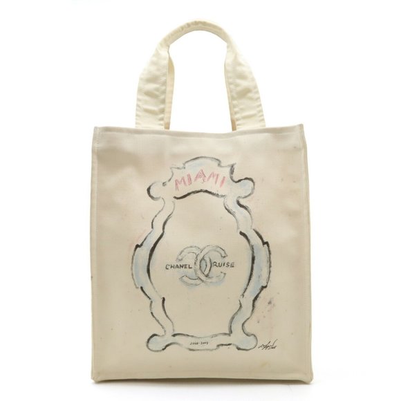 CHANEL Coco Mark Tote Bag Large Shoulder Canvas Ivory 6069 - Picture 2 of 8